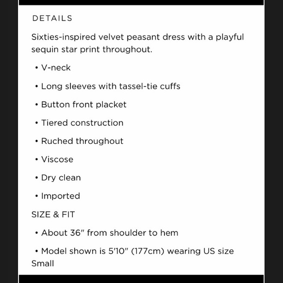 Rococo Sand Velvet Star Dress. Size S. NWT. $500 - Picture 4 of 8